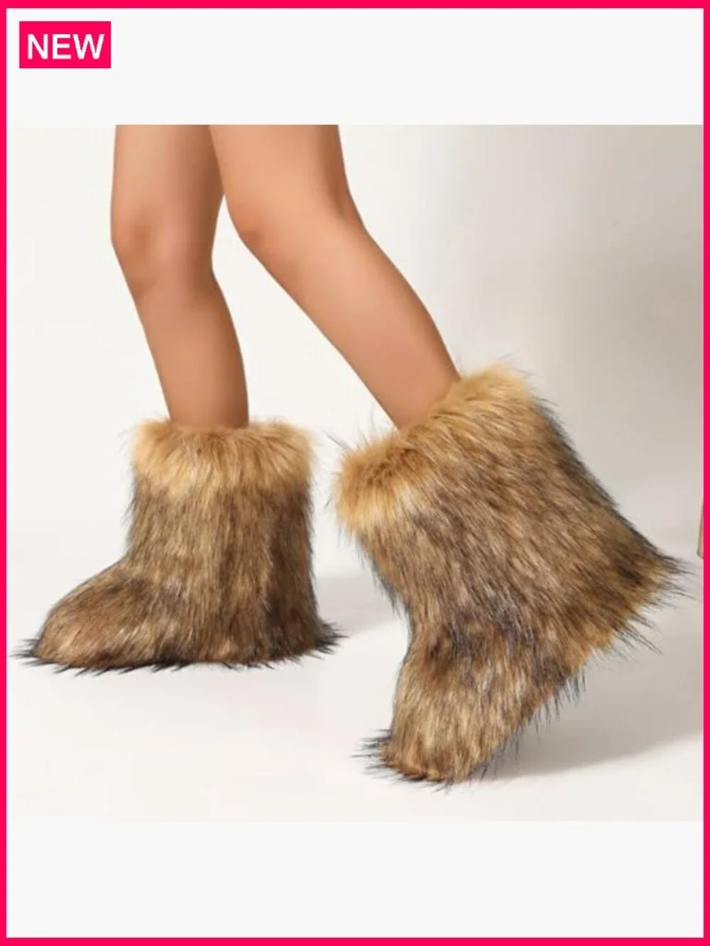 Faux Fur Mid Calf Boots Warm Winter Snow Boots Flat Heel Comfort